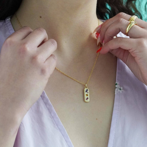 Kaleidoscope Gemstone Tag Pendant Necklace: Gold