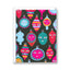 Colorful patterned card with abstract designs on a black background
