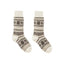Pair of cream socks with black pattern on a white background