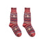 Pair of patterned socks on a white background