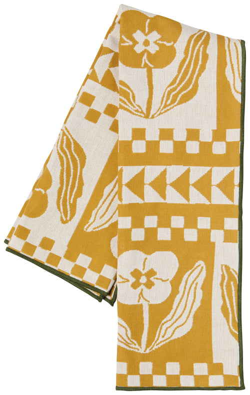 floral blossom tea towel yellow and white