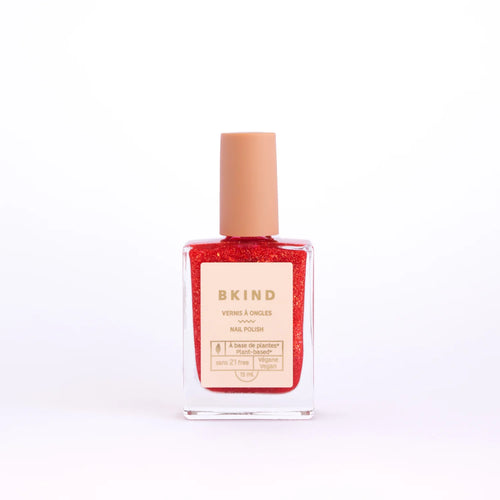 bkind tipsy luna nail polish red with gold flakes