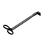 Black metal tool with a long handle and curved blade on a white background
