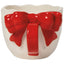 Ceramic planter with a red bow design on a white background