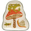 Decorative plate with a frog on a mushroom, snail, and grasshopper design on a white background.