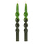 Two green twisted candles on a white background