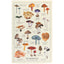 tea towel of various mushrooms with labels on a beige background