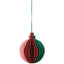 Red and green paper ornament hanging on a white background