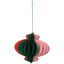 Decorative hanging ornament with pink and green wavy design on a white background