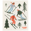 Illustration of people skiing with trees on a white background, featuring the brand 'Ecoologie danica'.