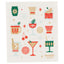 Decorative towel with colorful drink illustrations and 'EcoLOGIC' branding on a white background