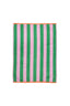 Striped towel with green and pink vertical stripes on a white background