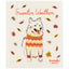 Dog wearing a sweater with 'Sweater Weather' text and autumn leaves on a white background