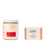 Jar of candle and bar of soap with 'aide' branding on a white background