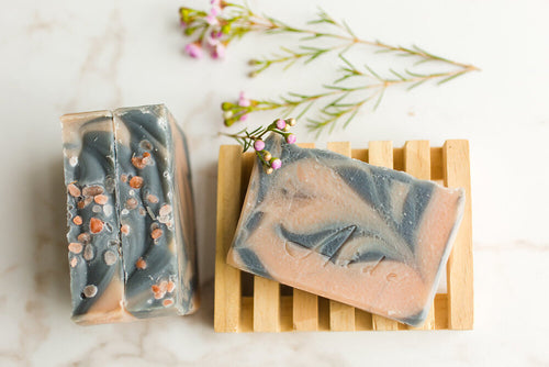 Salt & surf soap picture, pink and black swirl coloured soap