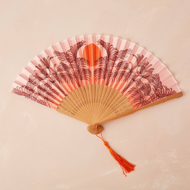 pink palm fan with sun