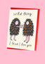 Greeting card with hedgehog illustration and text on a pink background