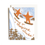 A greeting card with a white envelope, featuring an illustration of two orange stars skiing down a snowy slope with pine trees and the text 'Wishing you a Magical Winter!'.