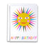 Colorful sun-shaped birthday card with 'Happy Birthday' text on a white background