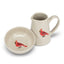 Ceramic pitcher and bowl set with red cardinal design on a white background