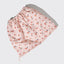 Pink drawstring bag with cherry pattern on a light gray background