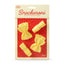 Packaging of Snackaroni bag clips with a red background and yellow clips.