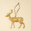 A textured gold deer ornament with a hanging loop, shown against a solid cream-colored background.