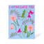 Card with floral design and 'I appreciate you' text on a blue background