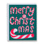 Christmas-themed card with candy cane design on a teal background