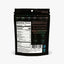 Nutrition facts label on a black package with branding and text.