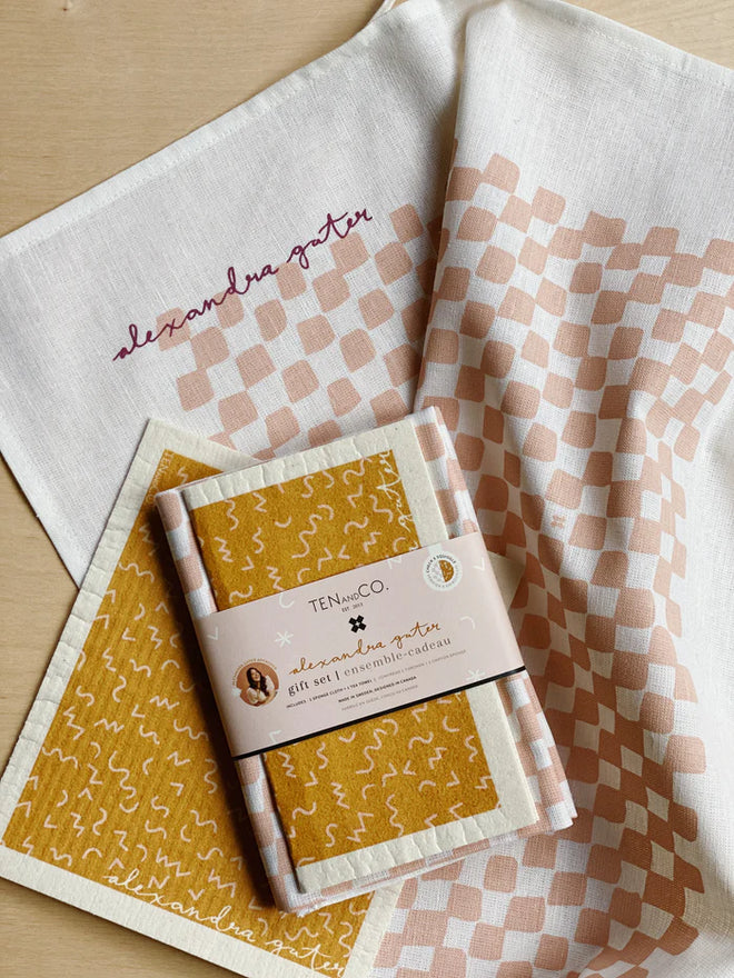 alexandra gater tea towel and sponge cloth gift set by Ten & co