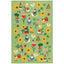 Patterned paper with cartoon gnomes, flowers, and vegetables on a green background