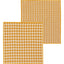 Two yellow patterned placemats on a white background