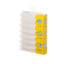 Packaging of white sponges with a yellow label on a white background