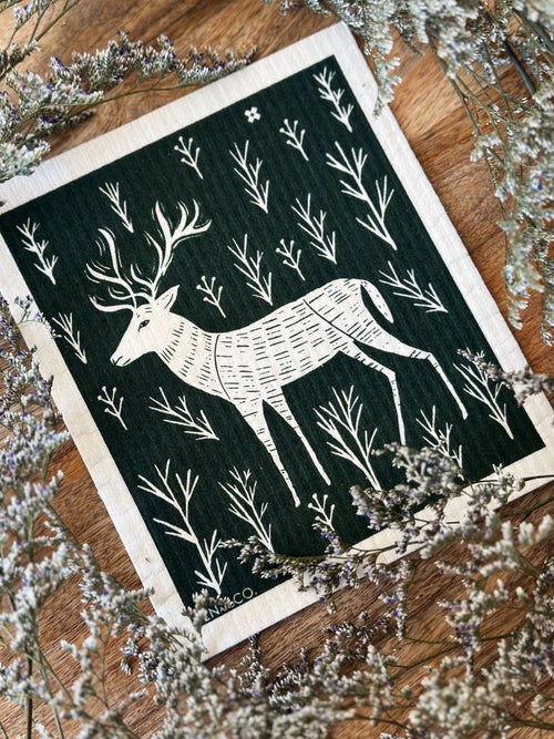 forest green stag sponge cloth by ten & co