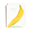A greeting card with a white envelope behind it, featuring a large yellow banana illustration and the text 'YOU'RE A TOP BANANA' in light green on a white card.