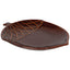 Brown ceramic leaf-shaped dish on a white background