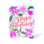 Greeting card with pink flowers and 'Happy Birthday!' text on a white background