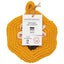Set of two yellow crochet sponges with a Danica tag on a white background