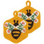 Two yellow crocheted pot holders with bee designs on a white background