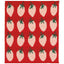 Red knitted blanket with pink strawberry pattern