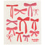 Dishcloth with red bows design and 'Ecologie danica' branding on a white background