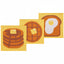 Set of three needlepoint kits with images of pancakes, waffles, and toast on a yellow background.