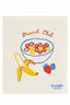 Fabric with 'Brunch Club' design featuring a bowl of cereal, banana, and berries, branded 'Ecologie danica'.