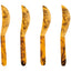 Four marbled orange and brown butter knives on a white background
