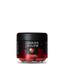 A jar of Lakrids by Bölow Raspberry chocolate coated liquorice, featuring a black lid and a black label with red raspberry graphics and a gold heart logo, set against a plain white background.