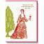 Card with illustration of a woman in a robe holding a wine glass next to a Christmas tree, with text 'The tree isn't the only thing getting lit this year'.