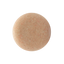 Round beige shampoo bar with speckles on a white background