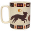 Mug with a wolf design and decorative patterns on a beige background