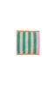 Striped towel with green and pink vertical stripes on a white background